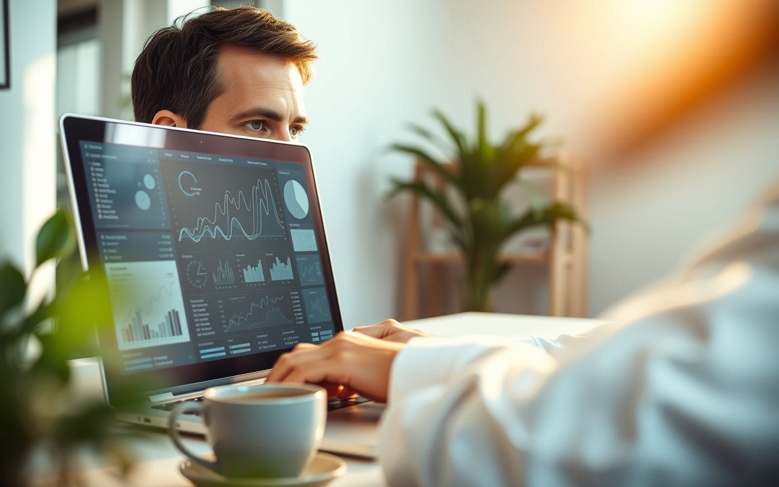 SEO specialist performing log file analysis on laptop