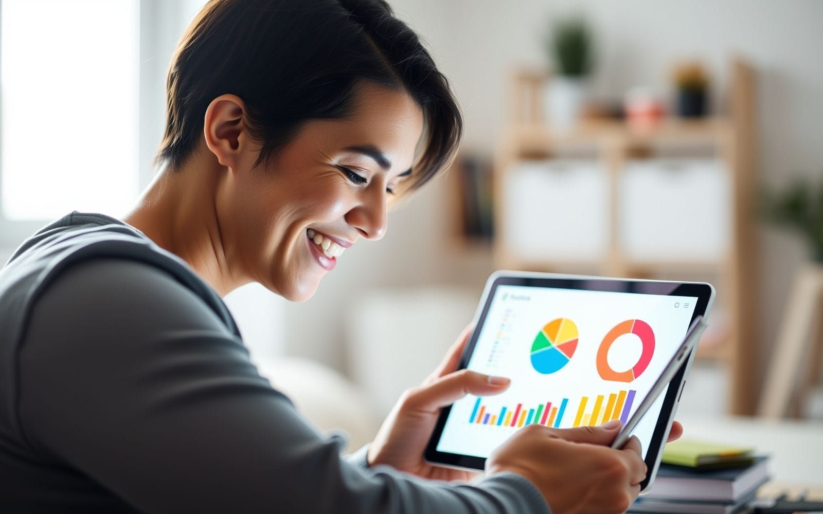 Person viewing segmented data on a screen for email list segmentation.