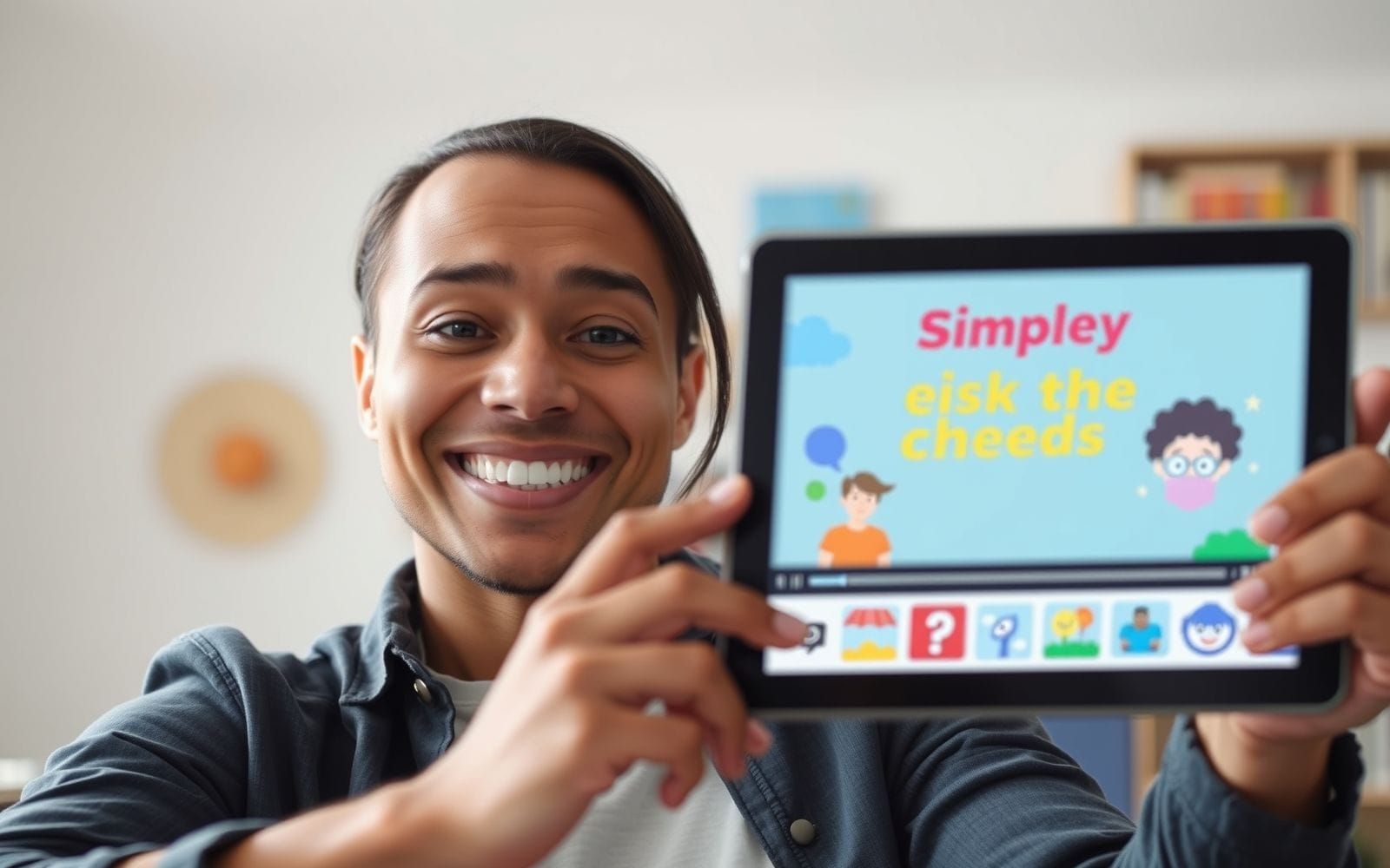 Person smiling while using free animation software for explainer videos.