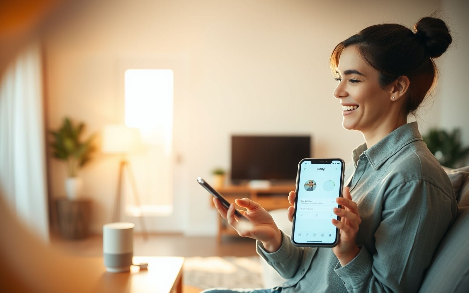 Person easily managing smart home devices using IFTTT for productivity.