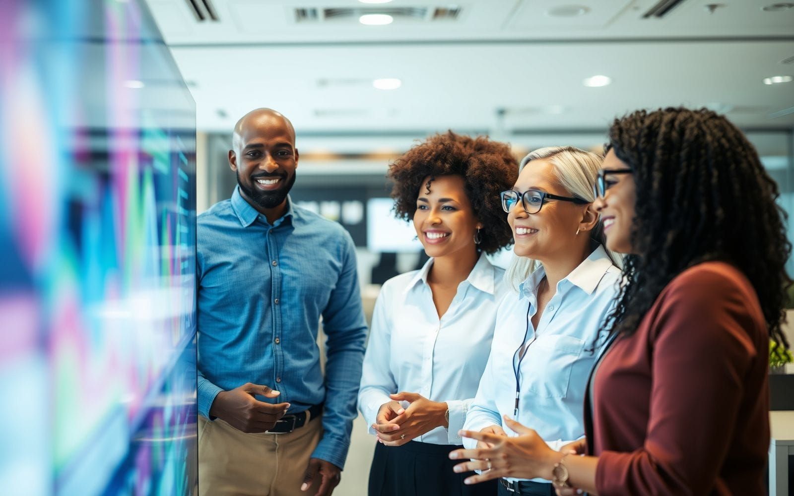 Professionals viewing business intelligence data visualizations