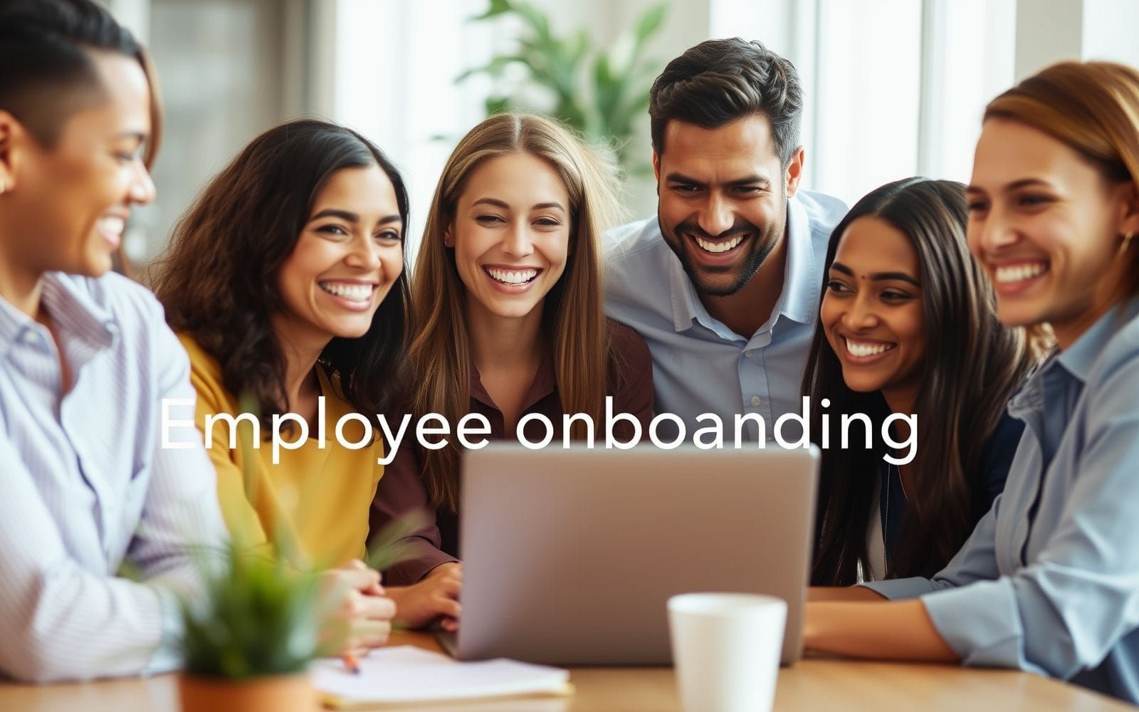 Smiling professionals using employee onboarding software features.