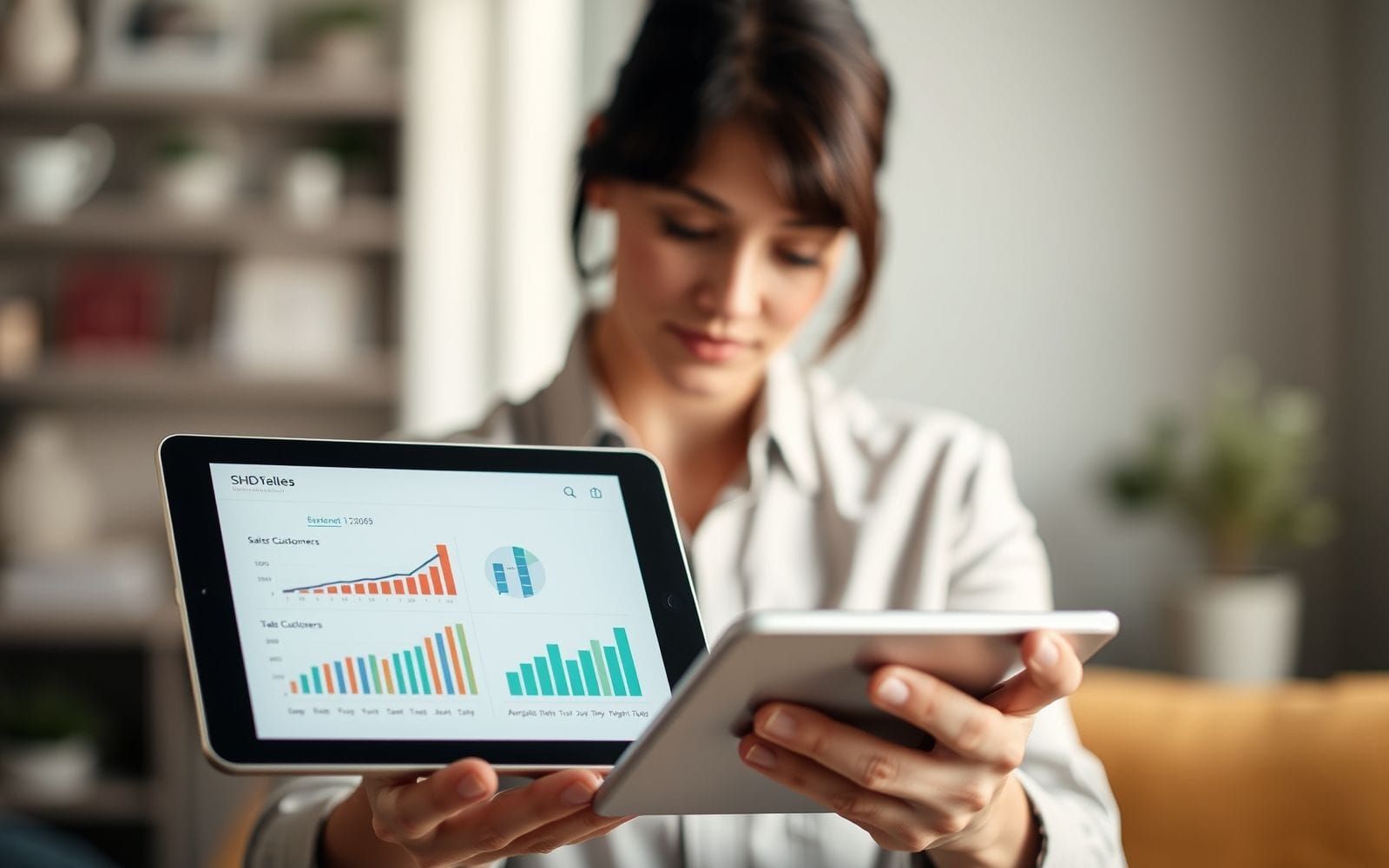 Person measuring customer lifetime value for ecommerce on a tablet.