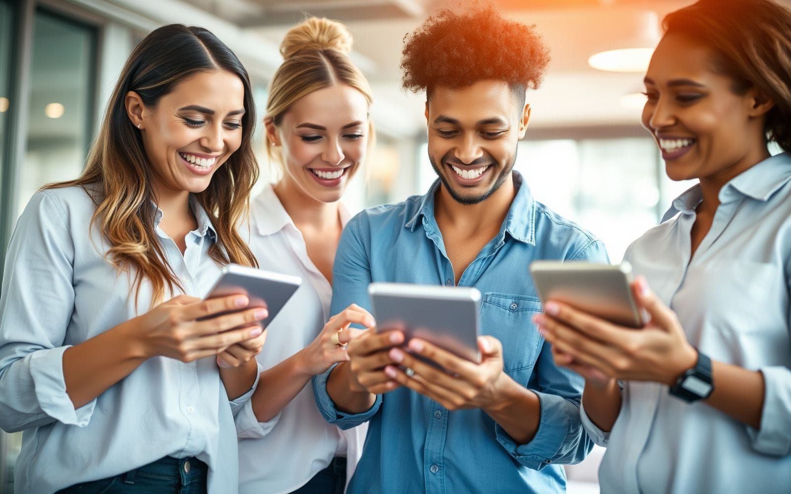 Employees using microlearning platforms for training.