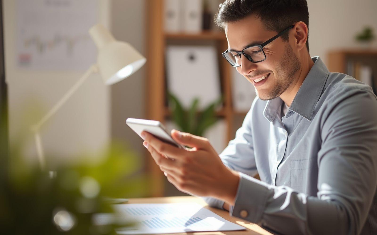 Small business owner reviewing open source accounting software on tablet.