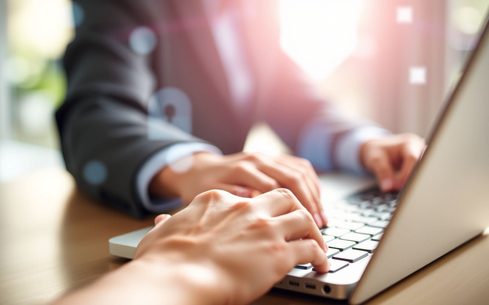 Hands typing on a laptop, symbolizing secure cloud storage for sensitive documents.