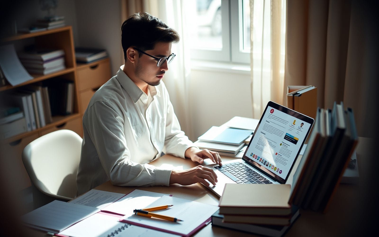 Person effectively organizing research notes for academic papers on a desk.