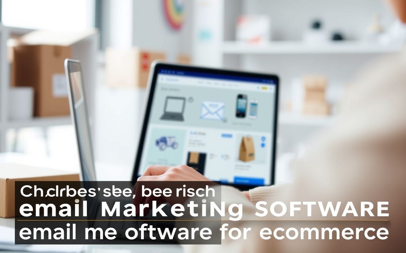 Person choosing email marketing software for ecommerce on a laptop.