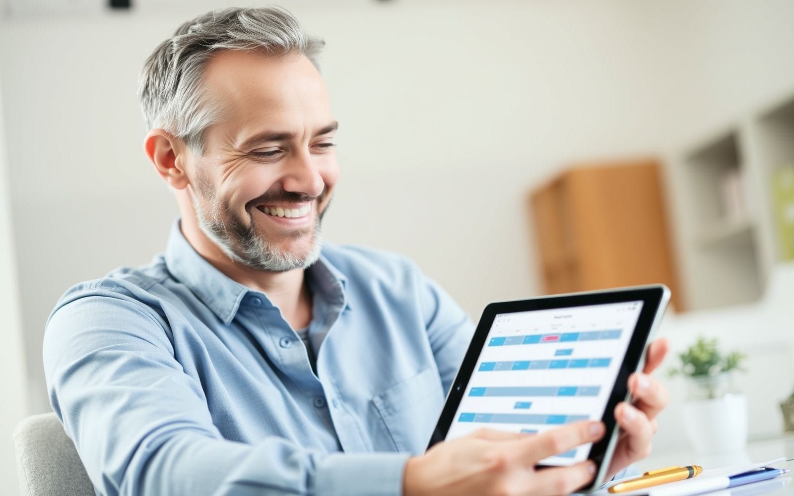 Person planning social media content calendar on a tablet.