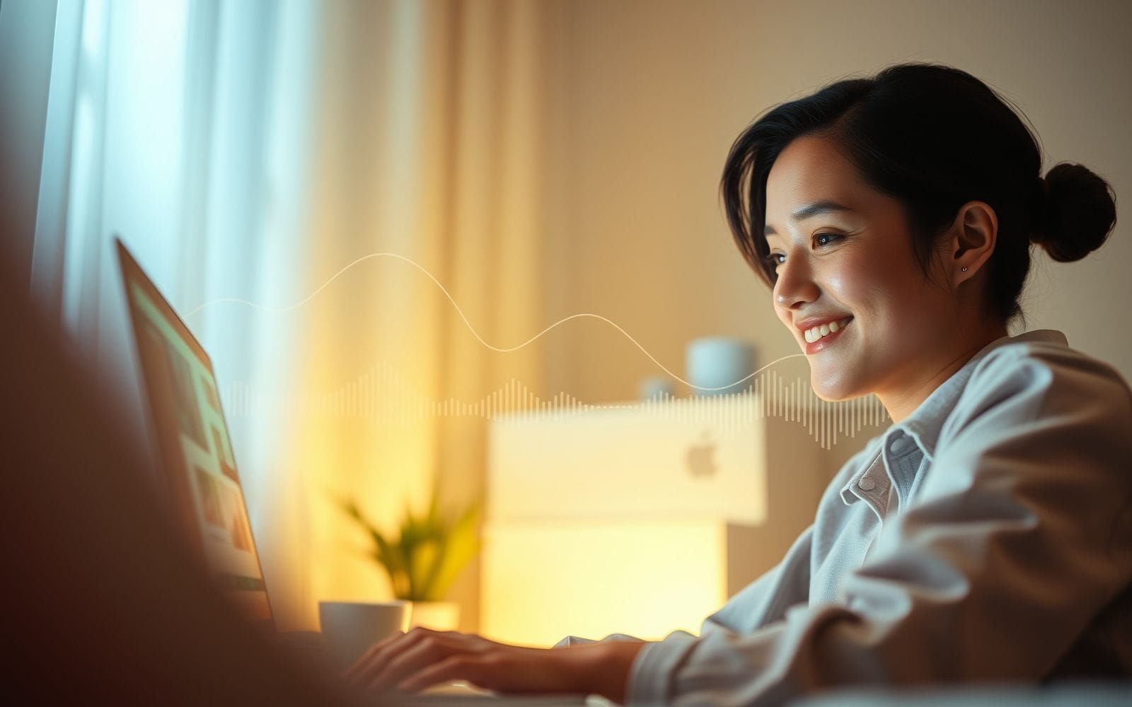 Person using AI to automate video subtitles on laptop.