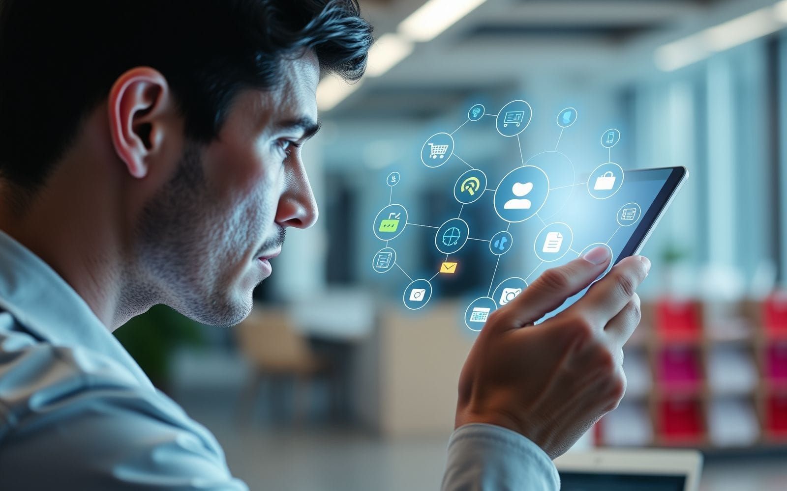 Person managing multi-channel ecommerce inventory with software on a tablet.