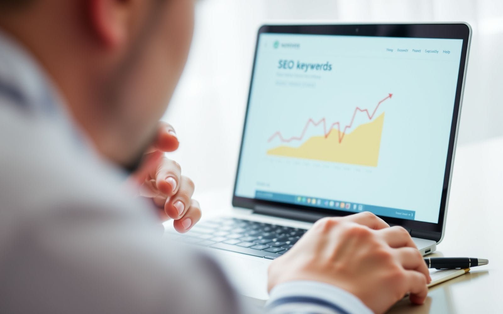 Person analyzing competitor keyword data on a laptop.