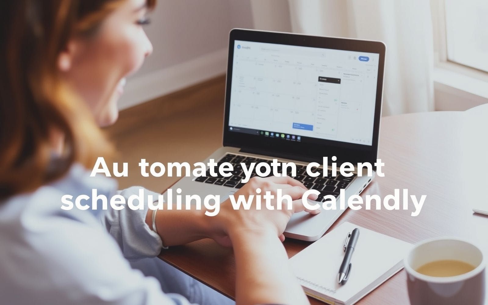 Person happily automating client scheduling using Calendly on a laptop.