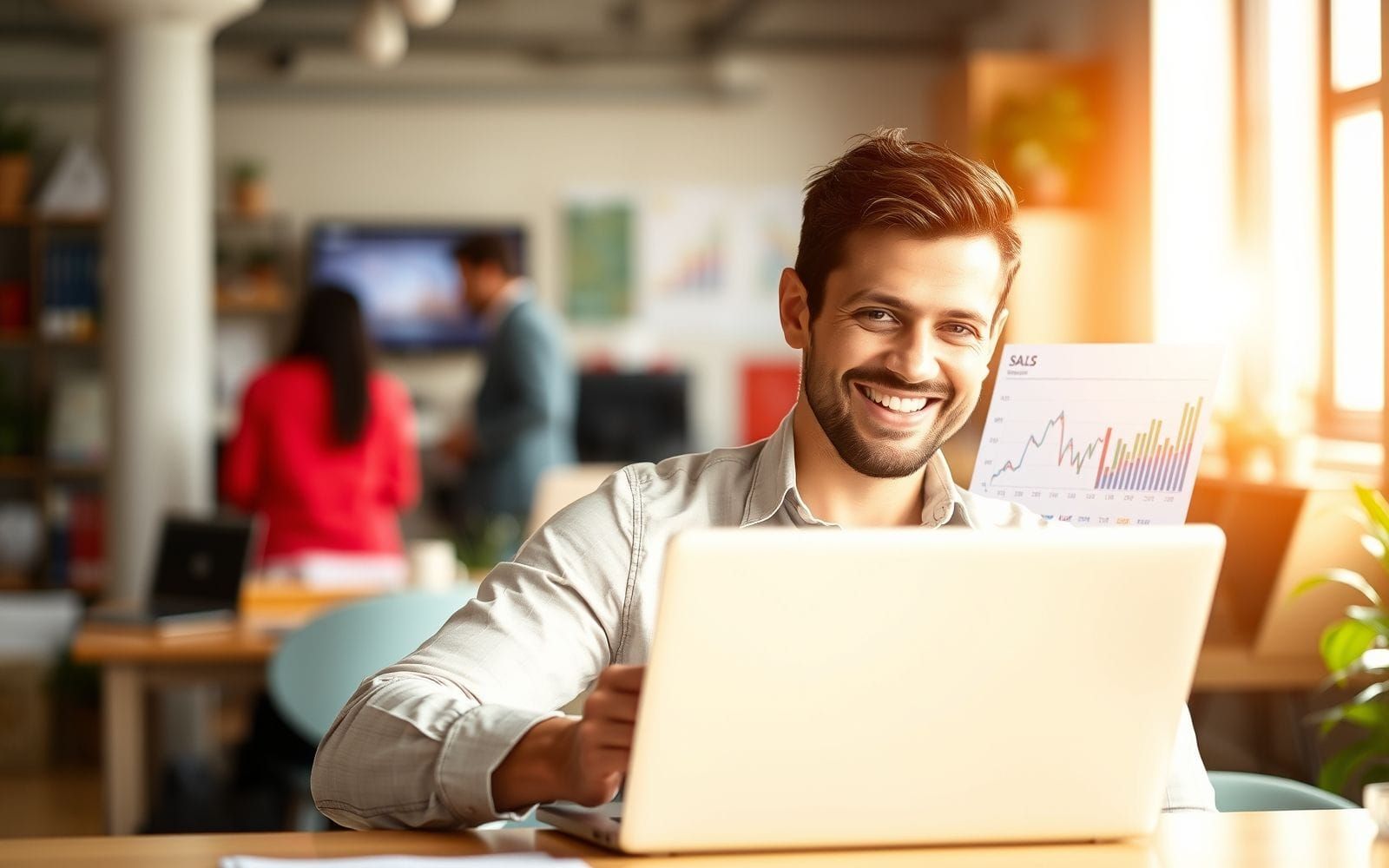 Business owner looking at sales charts on laptop, representing best managed WooCommerce hosting for high traffic stores.