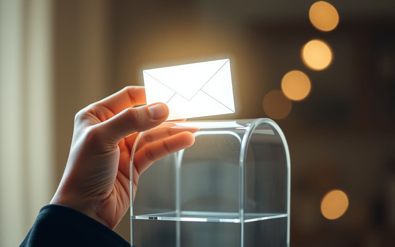 Hands guiding a glowing email into a clear mailbox, symbolizing improved email deliverability and avoiding spam filters.