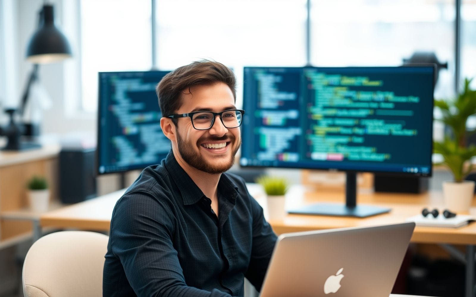 Developer using AI productivity tools on laptop