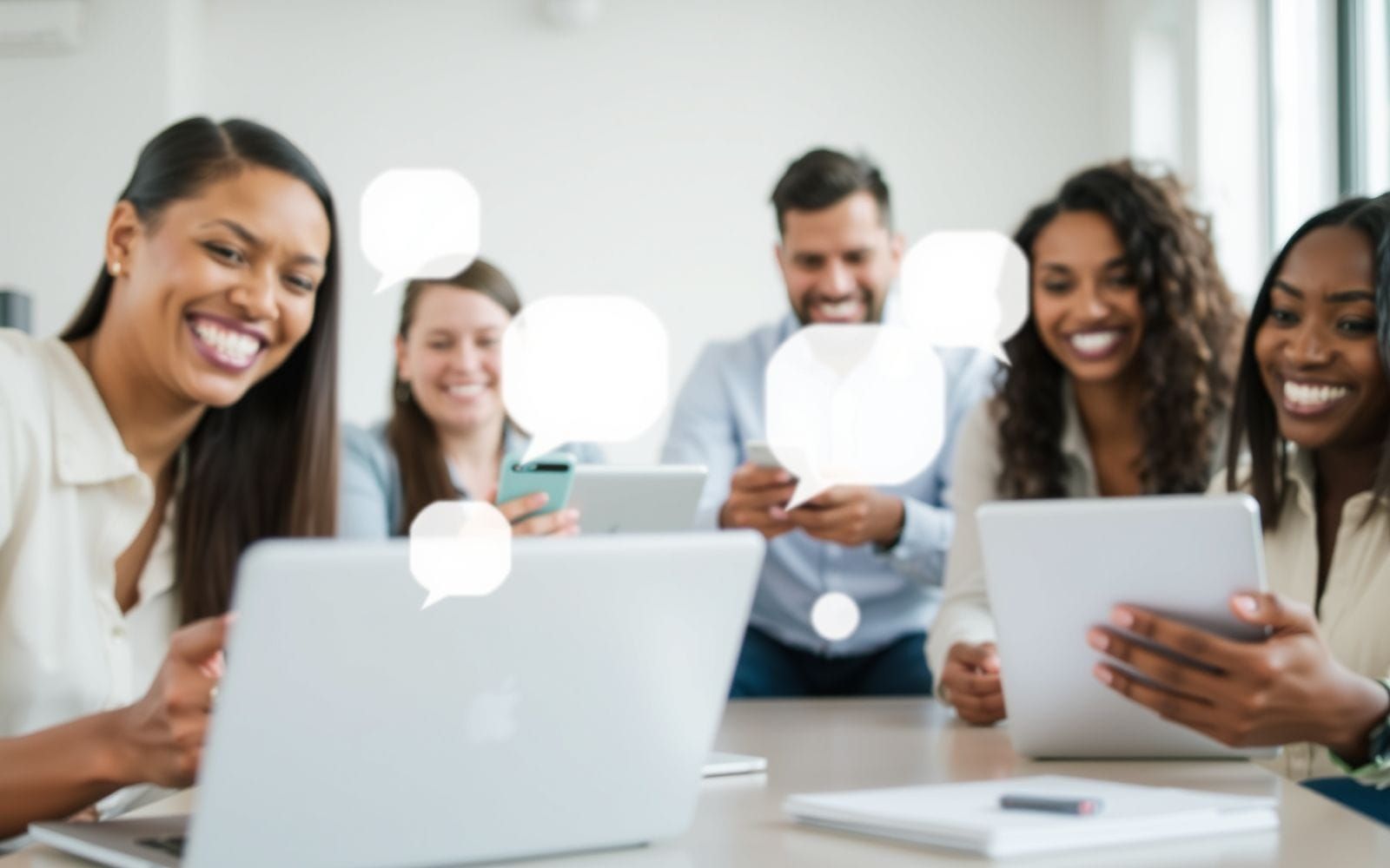 Diverse people engaged online, showing effective customer engagement tactics.