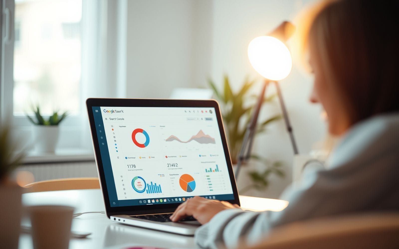 Person analyzing website data on laptop for technical SEO audit with Google Search Console.