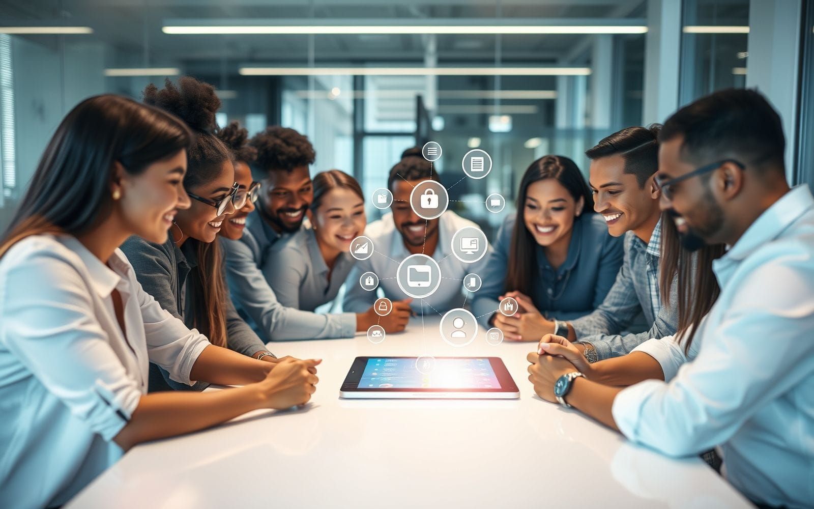 Professionals collaborating, symbolizing overcoming challenges of integrating multiple SaaS applications.