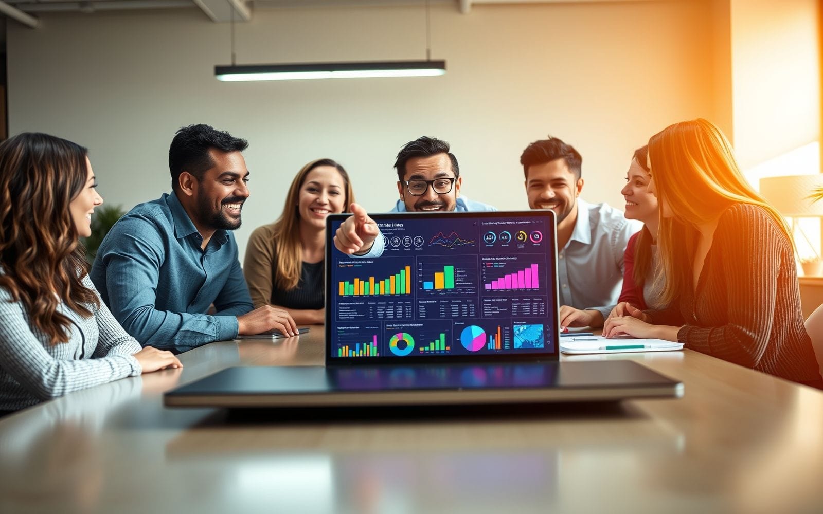 Professionals using AI for marketing data analysis.