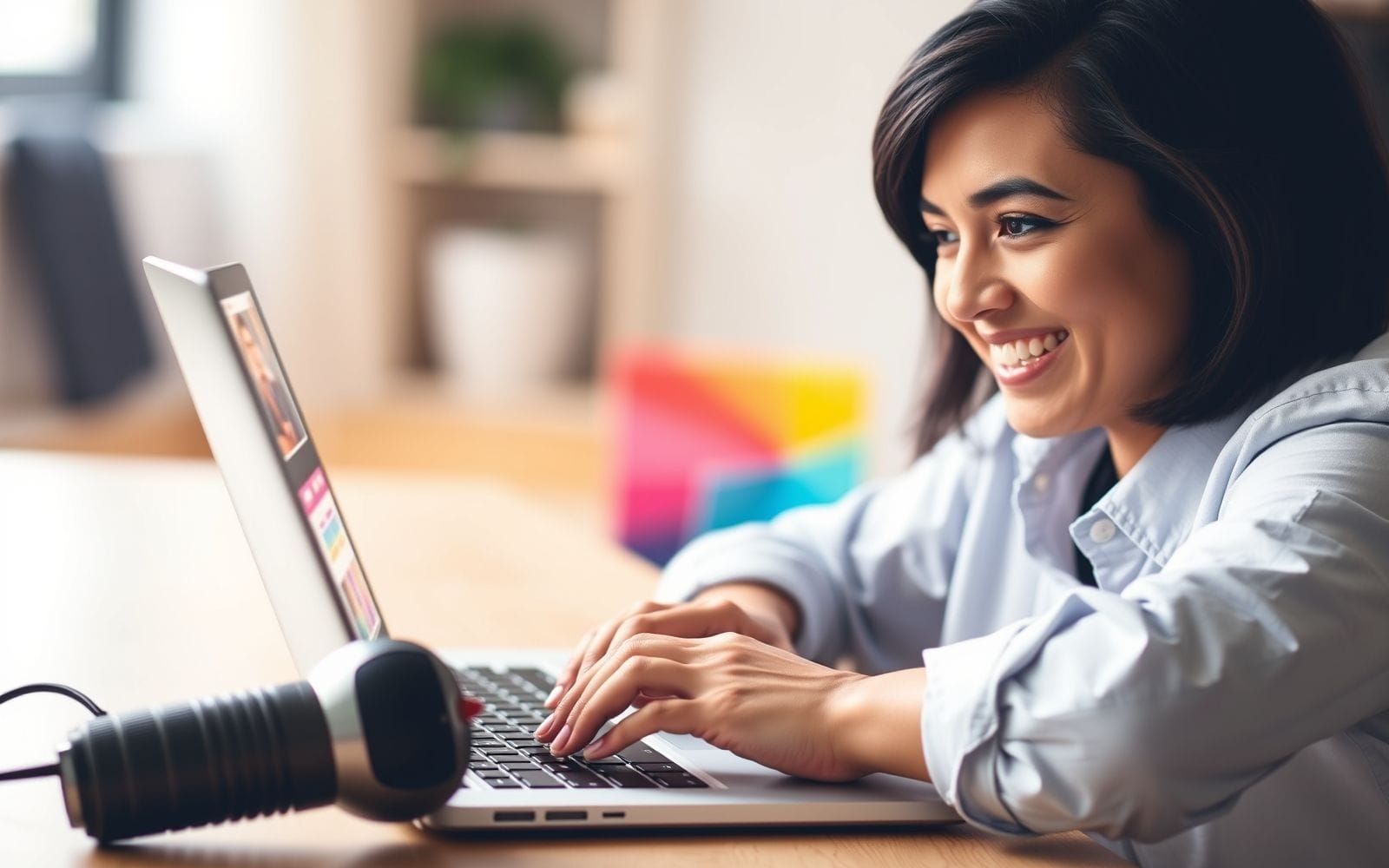 Person using an AI presentation maker tool on a laptop.