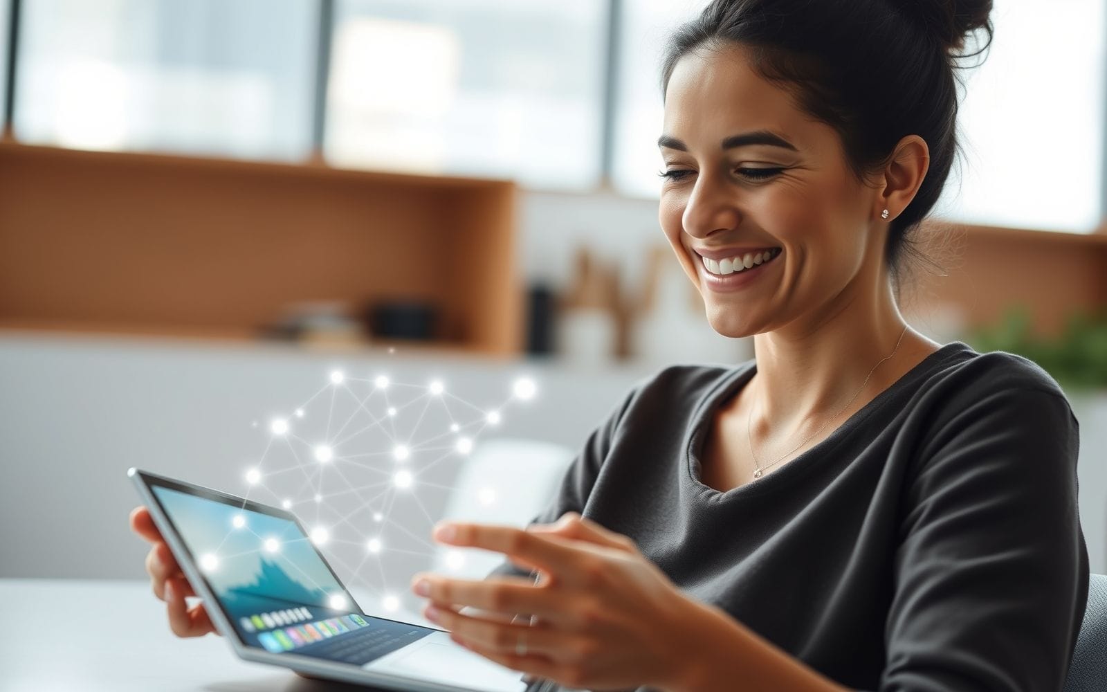 Person using AI for productivity on a tablet