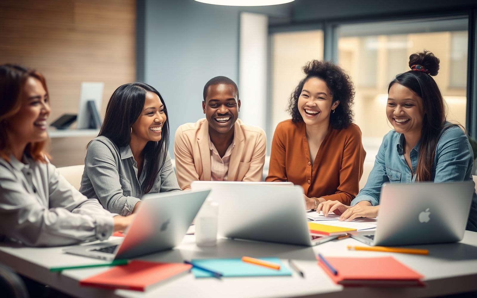 Diverse professionals learning together in a business course.