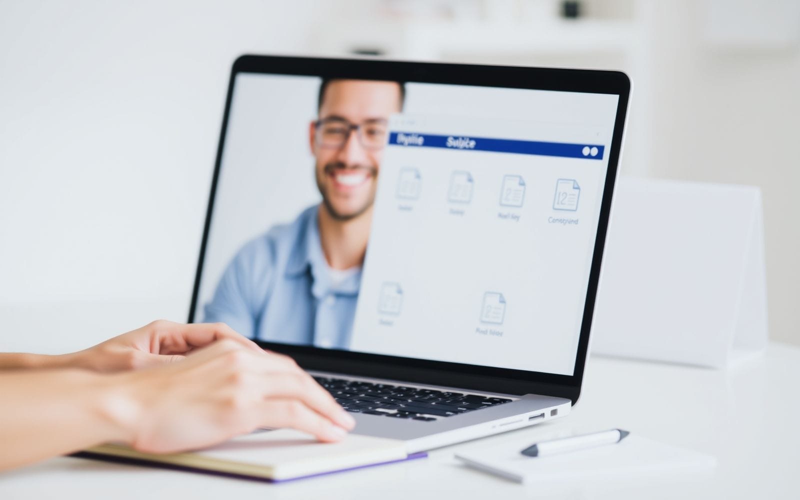 Person happily organizing digital files using file management and cloud storage.