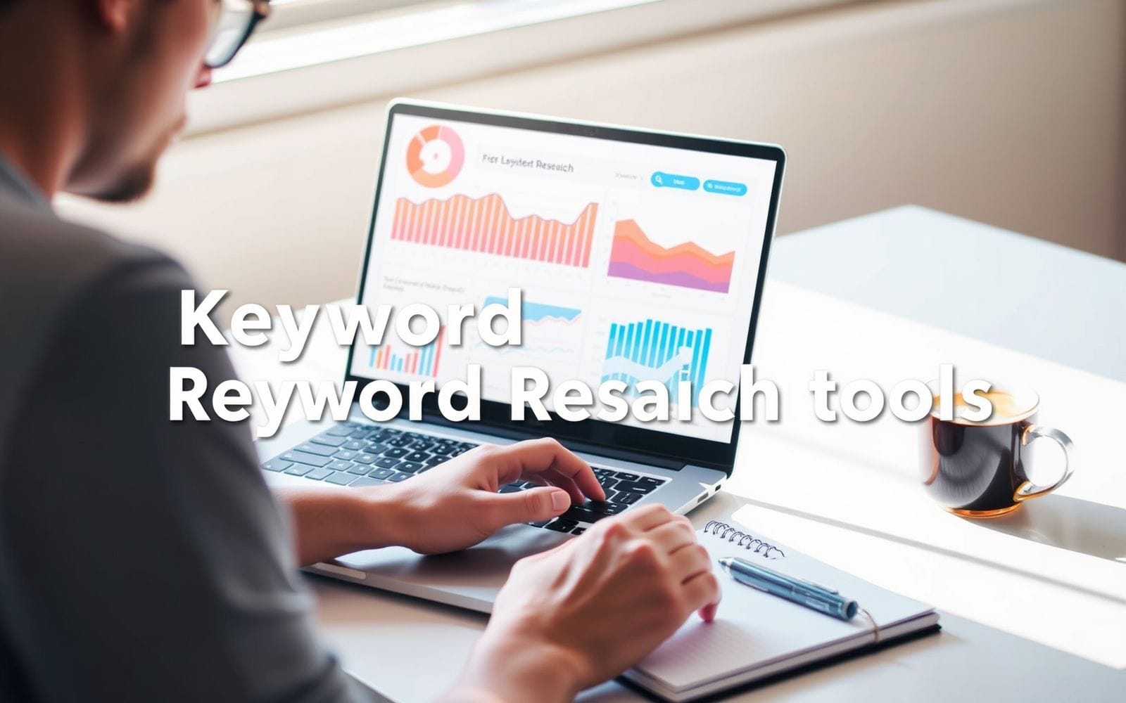 Person analyzing data on laptop using keyword research tools.