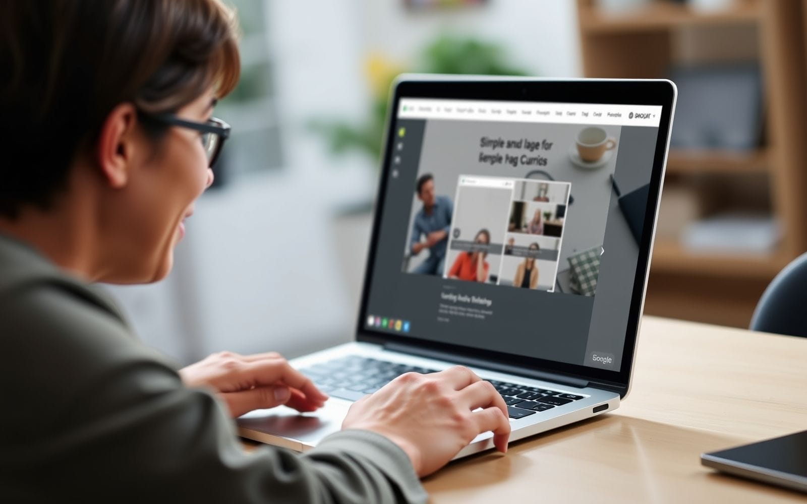 Person editing a landing page using a landing page builder software on a laptop.