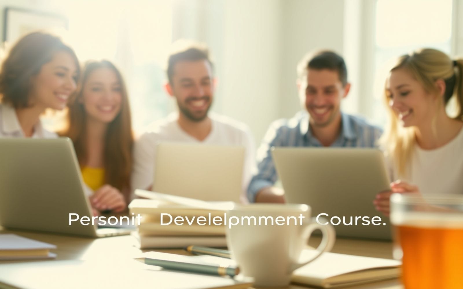 Diverse group learning online, representing personal development courses.