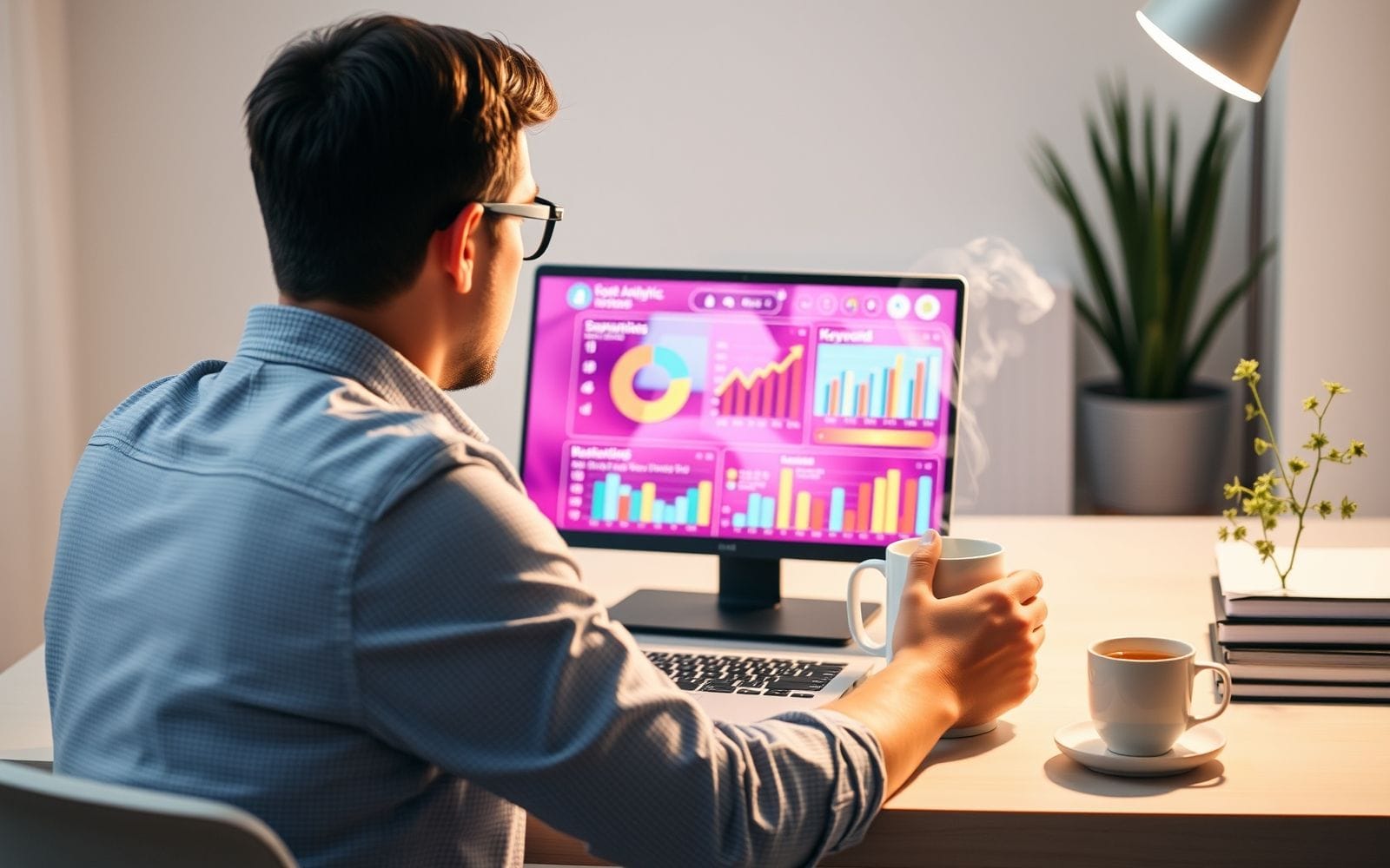 Person analyzing SEO rank tracker data on a laptop.